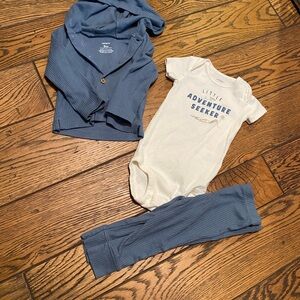 Carter's Blue Ribbed Hoodie, Pants & Cream 'Adventure Seeker' Bodysuit